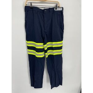 Cintas High Visibility Reflector Work Pants Men 34 Navy 100% Cotton Straight NWT